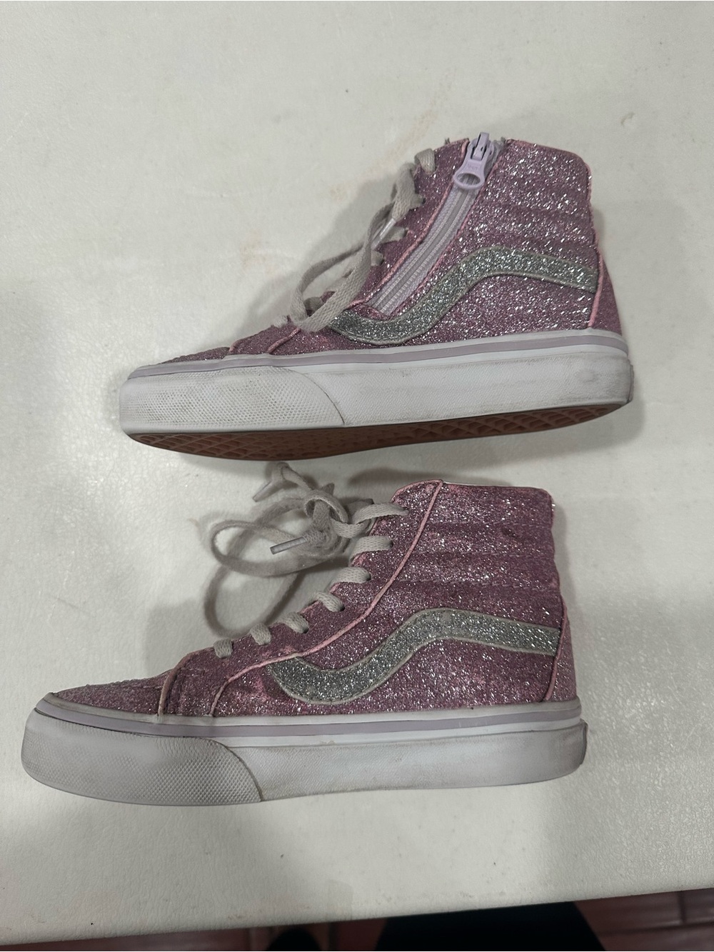 Vans Purple Glitter High-Top Sneakers with Silver Stripe